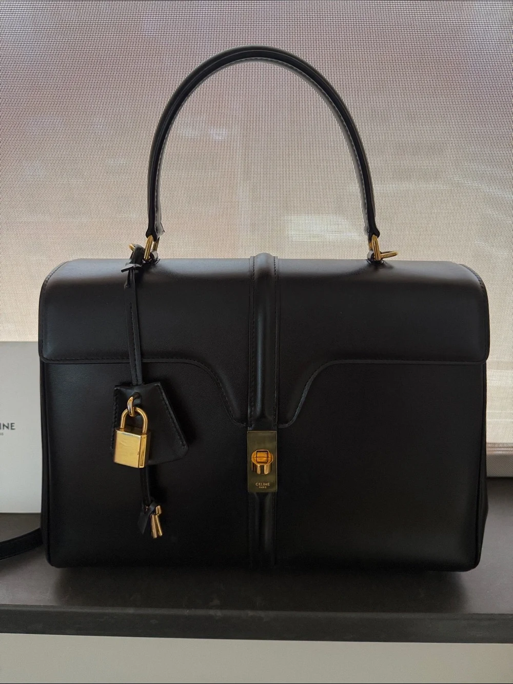 Celine Black Leather 16 Top Handle with Gold Hardware